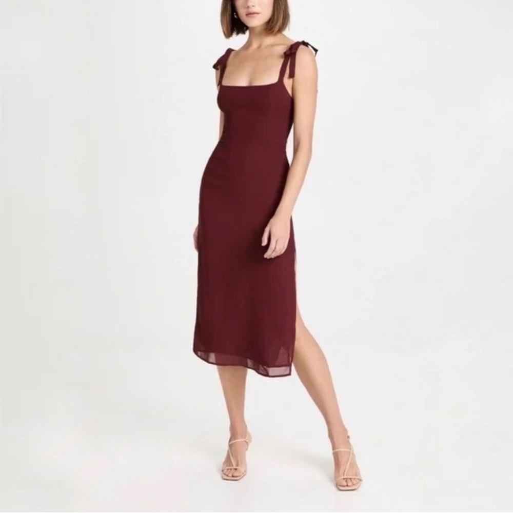 Reformation Besse Midi Dress in Plum Size 12 Sleeveless Lace Tie Lined Zip Back